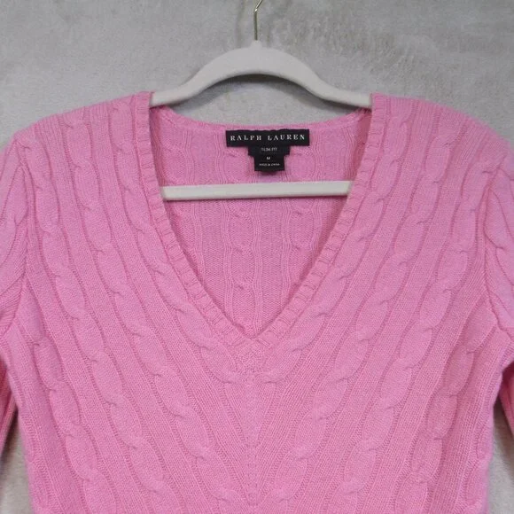 Ralph Lauren Black Label Sweater Women's Medium Cashmere Pink V-Neck Slim Fit - Picture 3 of 9